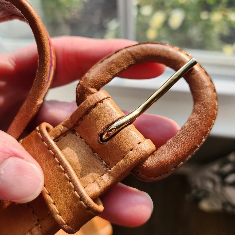 Genuine Leather Tan and Red Statement Belt 33